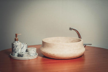 Alen Premium Muğla Beyazı Rustik Doğal Kenar Lavabo